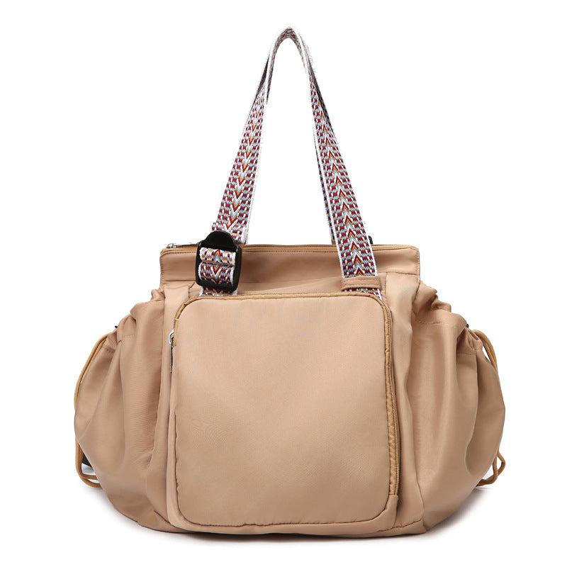 Drawstring Pocket Tote in khaki, front view
