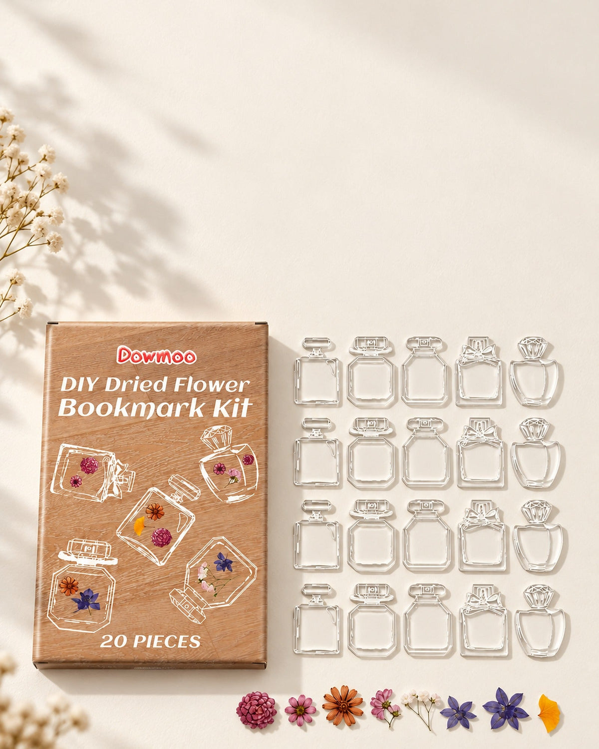 DOWMOO Dried Flower Bookmark Kit — 20 Pieces collection card