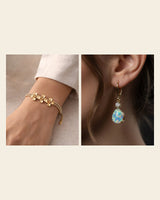 Thank-You Glow Duo: Gold-Tone Flower Bracelet & Opal Teardrops - worn