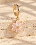 Gold-Tone Pink Flower Mini Hoop Drop Earring