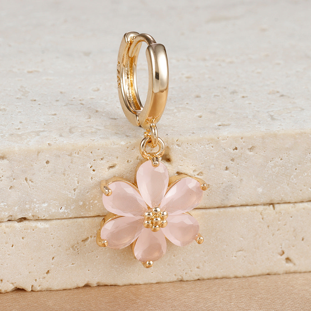 Product photo of the Gold / Pink flower mini hoop earring