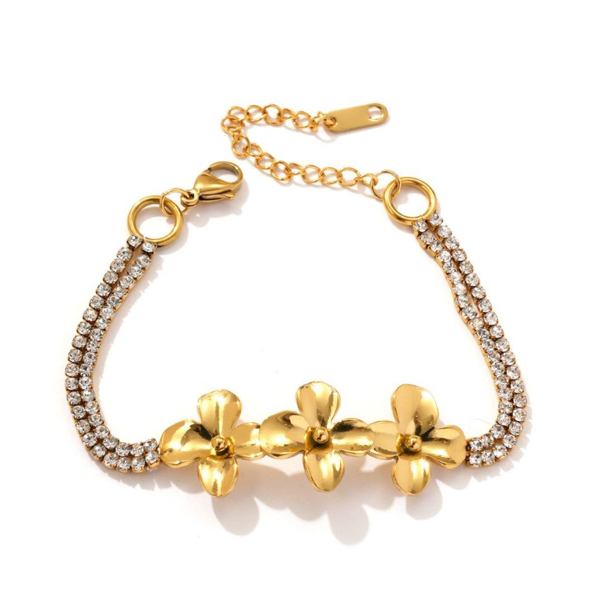 Gold-tone flower bracelet on a white background