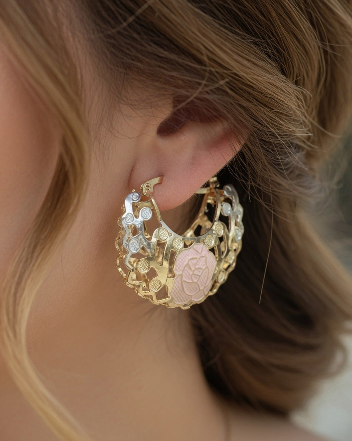 Hollow Rosette Hoops shown in use