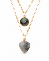 Layered stone pendant necklace on a white background
