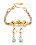 Thank-You Glow Duo: Gold-Tone Flower Bracelet & Opal Teardrops