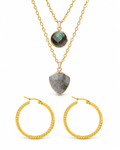Warm Gold for Mom: Layered Stone Pendants & Embossed Gold-Tone Hoops