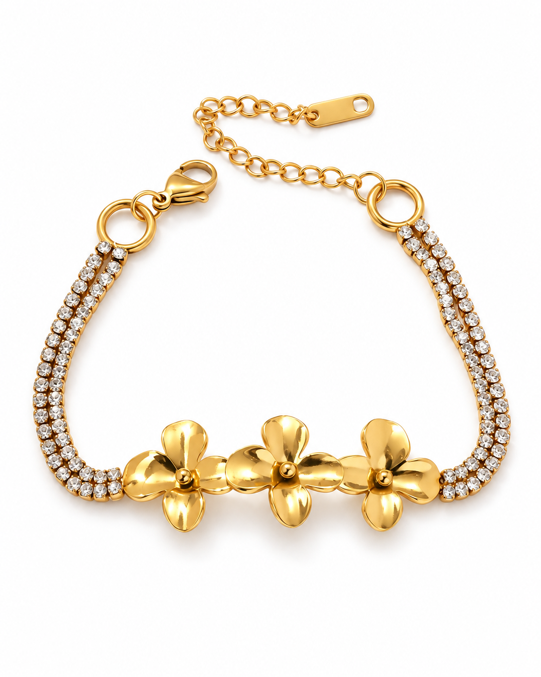 Gold-tone flower bracelet on a white background