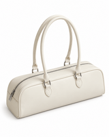 Cream baguette bag on a white background
