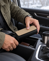 Two-tone glasses case taken from a car center console